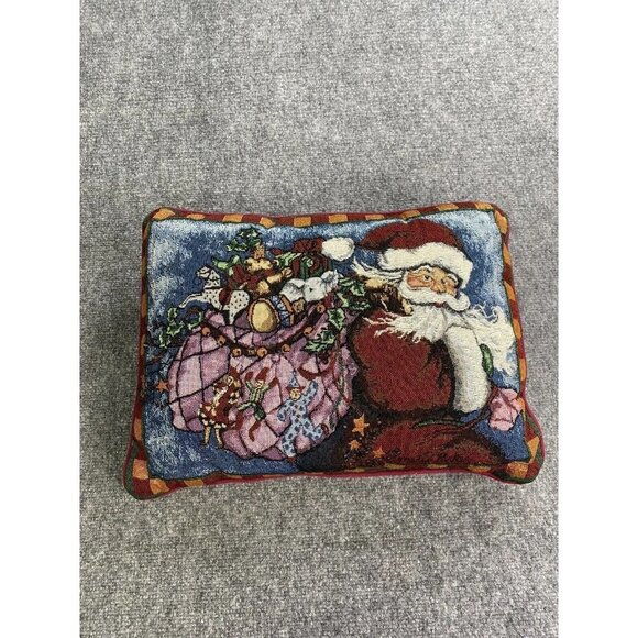 Vintage La‎ France Christmas Tapestry Throw Pillow Santa 16x12 USA 80s 90s Retro - Picture 4 of 12